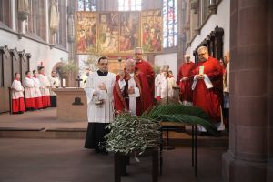Vergangenes Jahr segnete Weihbischof Ulrich Boom am Palmsonntag in der Marienkapelle Palmzweige  für die Prozession .
