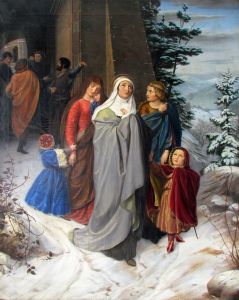 Das Gemälde "Heilige Elisabeth mit Begleitern" von Raphael Joseph Albert Schall ist derzeit im Schaufenster des Museums am Dom zu sehen.  