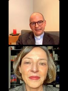 Bischof Dr. Franz Jung (oben) und Professorin Dr. Anja Amend-Traut tauschten sich auf Instagram über die Arbeit der Unabhängigen Kommission zur Aufarbeitung von sexuellem Missbrauch aus.