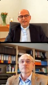 Bischof Dr. Franz Jung (oben) und Professor Dr. Heinz-Gerhard Justenhoven vom Hamburger Institut für Theologie und Frieden tauschten sich auf Instagram über den Krieg in der Ukraine aus.