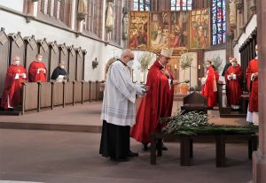 Vergangenes Jahr segnete Bischof Dr. Franz Jung am Palmsonntag in der Marienkapelle Palmzweige für die Prozession.